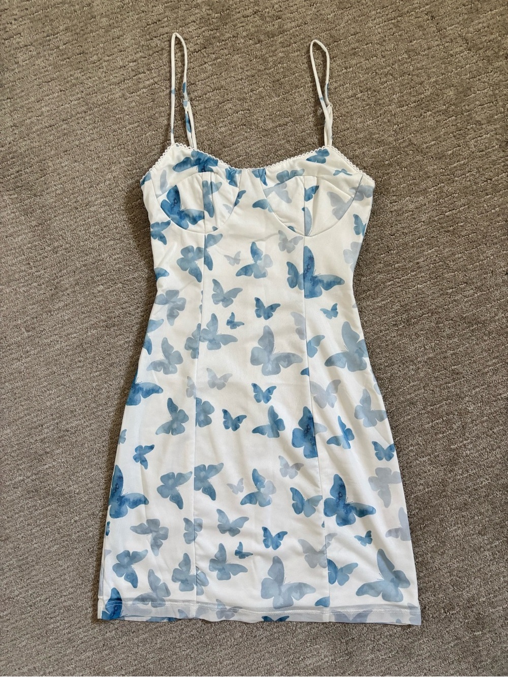 Princess Polly White Slip Dress with Blue Butterfly Print
